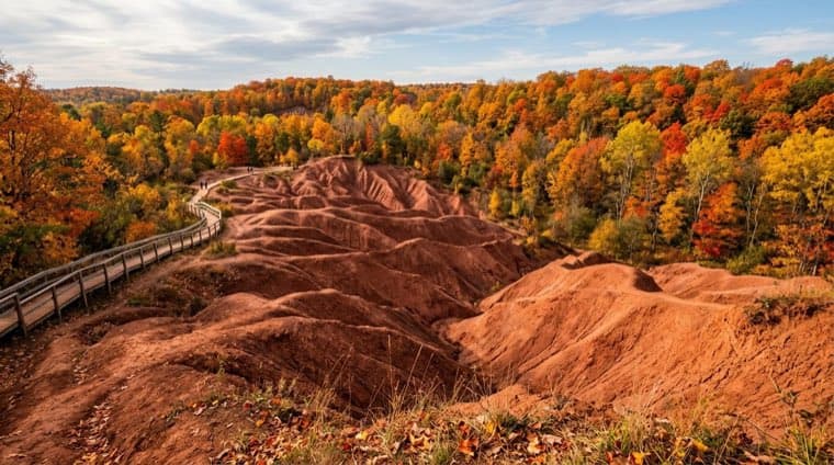 The Cheltenham Badlands in Caledon, Ontario, in autumn.