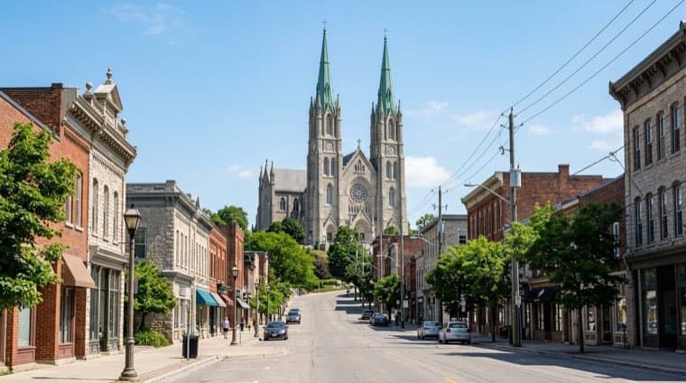 The Basilica of Our Lady Immaculate above downtown Guelph, Ontario.