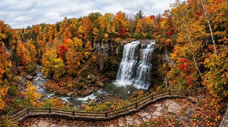 Webster’s Falls on the Niagara Escarpment in Hamilton, Ontario, in autumn.