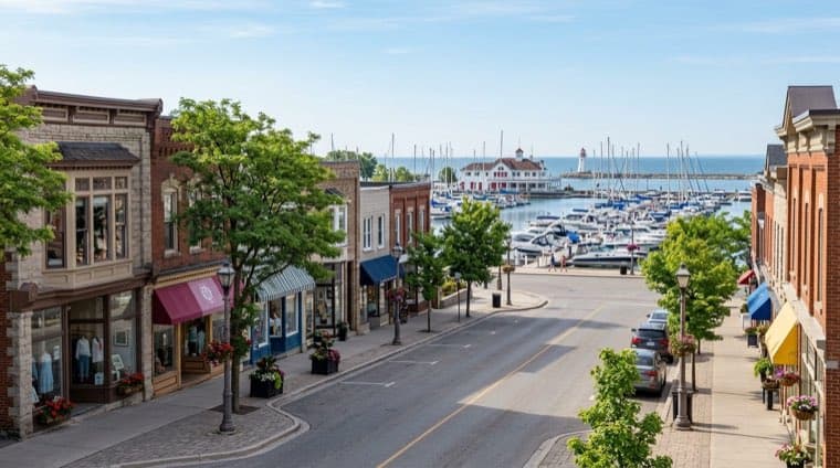 Downtown Oakville, Ontario, above the harbour on Sixteen Mile Creek.